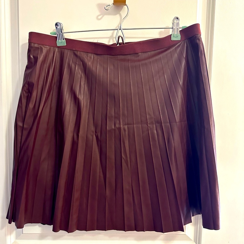 J. Crew Maroon Faux-Leather Pleated Skirt